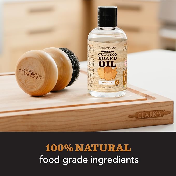 CLARK'S Mineral Oil - 8 oz Food Grade Conditioner for Wood Cutting Board, Cutting Board Oil for Butcher Block, Marble & Soapstone, Lubricant for Knife, Meat Grinder - Made in USA