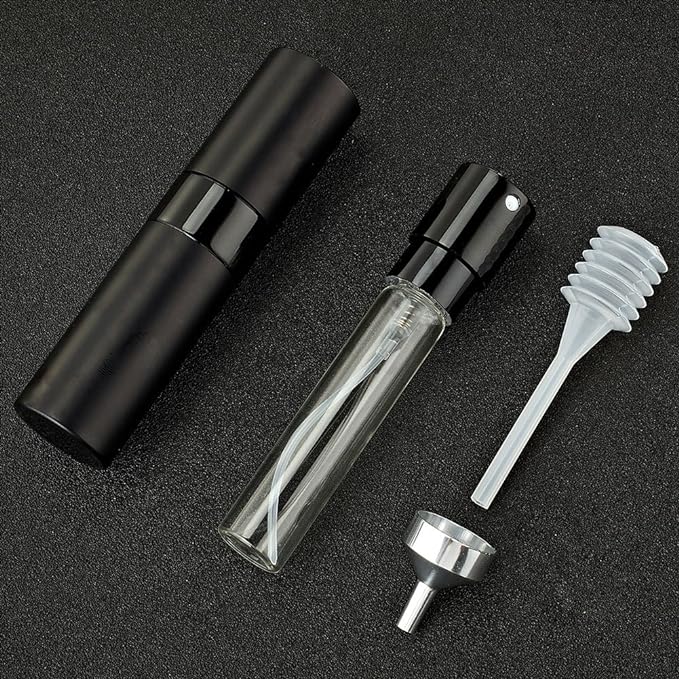 LISAPACK 8ML Atomizer Perfume Spray Bottle for Travel, Empty Refillable Cologne Dispenser, Portable Sprayer for Men and Women (Gloss Black)