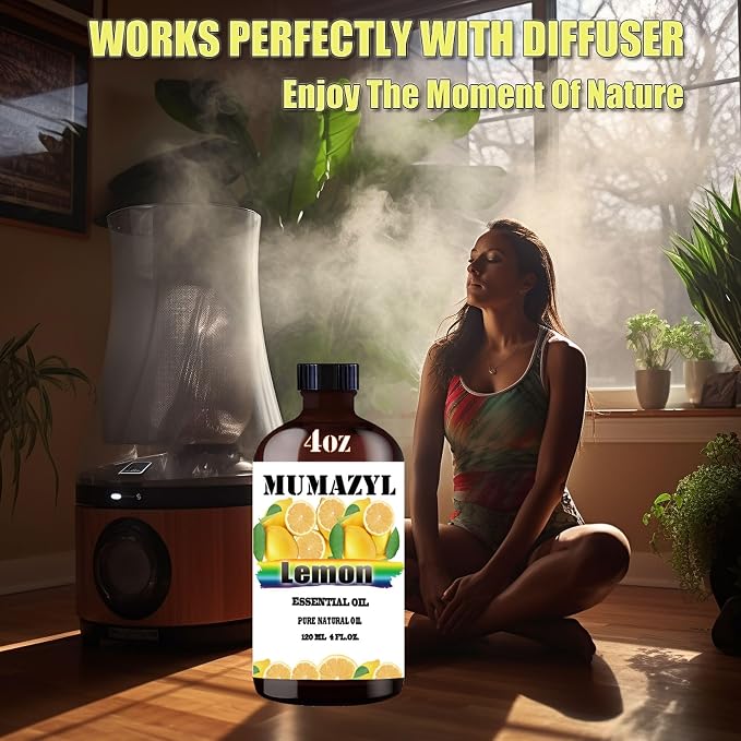 Lemon Essential Oil, Lemon Oil 4 Fl Oz 120ML for Diffuser Humidifier Yoga Cleaning DIY Candle Soap Making MUMAZYL Essential Oils