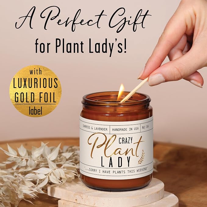Plant Lady Gifts for Women, Soy Candle, w/Oakmoss & Amber I Plant Lady Themed Ideas I Gifts for Plant Lovers I 50Hr Burn, USA Made