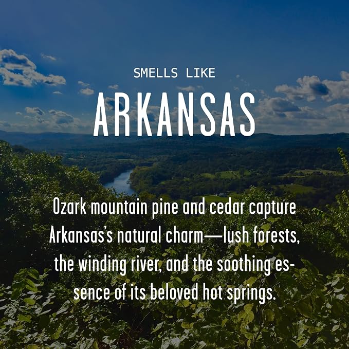 Arkansas Gifts, Arkansas Decor for Home - 'There's No Place Like Arkansas Candle, w/Ozark Moutain Pine & Cedar I Arkansas Souvenirs I Arkansas State Gifts I 9oz Jar, 50Hr Burn, USA Made