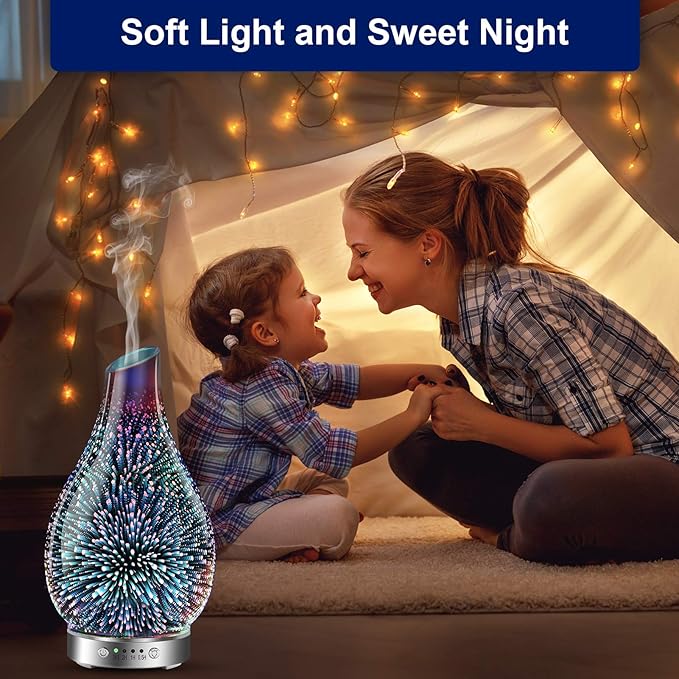MAXWINER Essential Oil Diffusers Ultrasonic 3D Glass Aromatherapy Diffuser, Auto Shut-Off, Timer Setting, 7 Colors LED Lights Changing for Home, Office, Spa 120ml