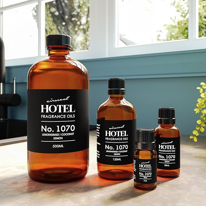 AirScent Hotel Diffuser Oil No. 1070 - Lemongrass Coconut Lemon - Premium Fragrance Oil for Ultrasonic and Waterless Diffusers and Crafting - 30 mL, 1 fl oz Glass Dropper Bottle