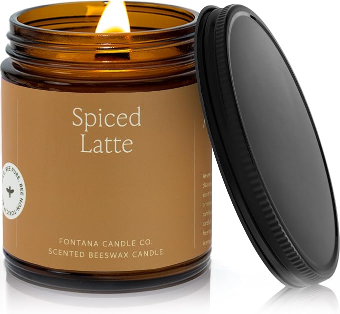 Fontana Candle Co Wood Wick Beeswax Jar Candle, Spiced Latte – Made Safe with Coconut Oil & Pure Essential Oils – 35+ Hrs Clean Burn, Long Lasting and Non-Toxic Candles for Home & Room Decor