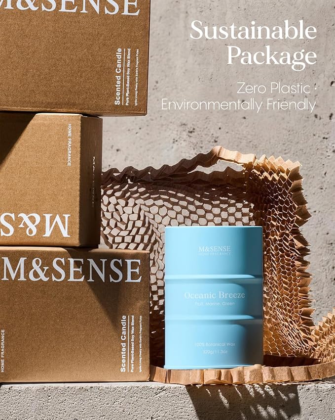 M&SENSE Oceanic Breeze Scented Candles Summer Soy Candle, Beach Candles Scented for Stress Relief Meditation Relaxing, Housewarming Gifts for Women Men, 11.3oz 70 Hour Long Burning