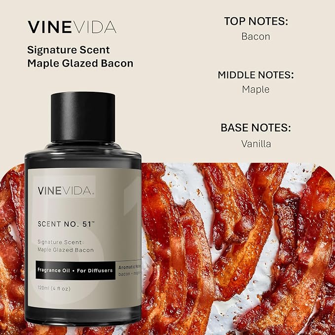 VINEVIDA [4 Fl Oz] Maple Glazed Bacon Fragrance Oil for Cold Air Diffusers, Essential Oils for Diffuser Oil Refill & Air Freshener Room Spray