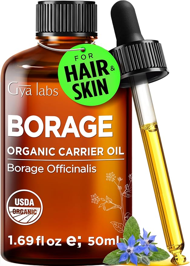 Gya Labs USDA Organic Borage Oil - 1.69 Fl Oz - Carrier Oil for Hair, Skin, Face, Scalp & Body Massage