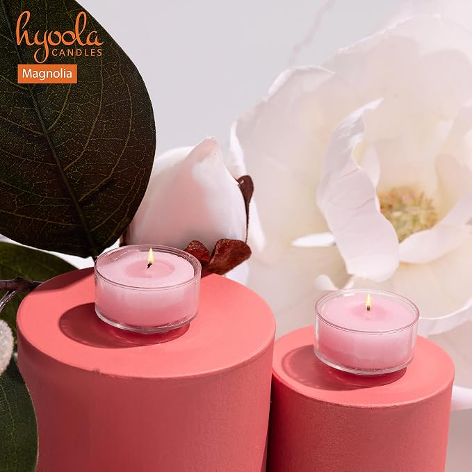 HYOOLA Scented Tealight Candles - Clear Cup - Magnolia Tealight Candles Scented - 6 Hour Burn Time - 15 Pack - European Made
