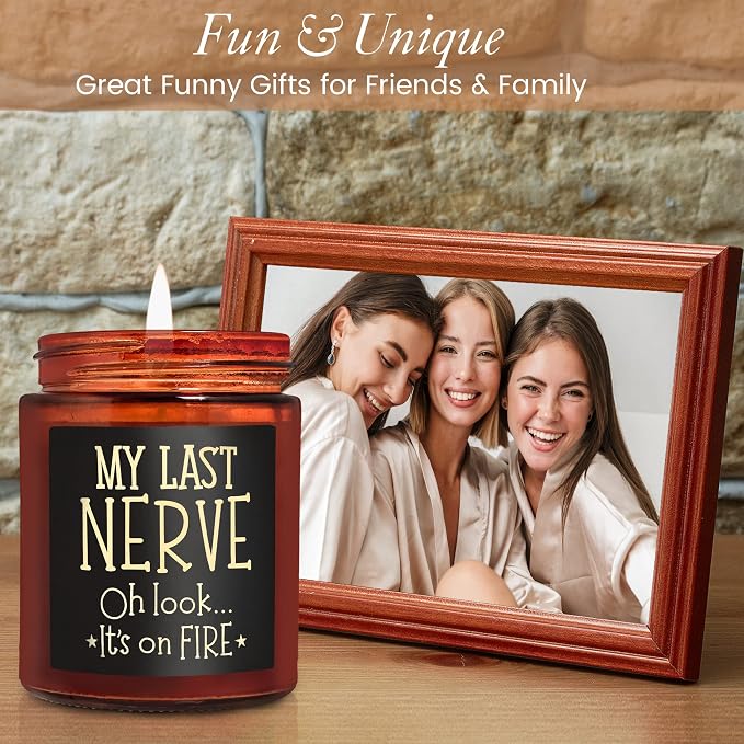 Funny Gifts for Women Men - My Last Nerve Candle - Fun Fathers Day Gift for Dad Husband Coworker Friends - Birthday Gift for Her Wife Sister Daughter Bestie - Relax Stress Relief Soy Candle