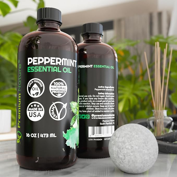 Peppermint Essential Oil for Diffuser Aromatherapy Pure Peppermint Oil for Hair Growth Organic for Skin Pure Essential Oil for Soap Making Pepermint Oil Essential for Laundry 16oz