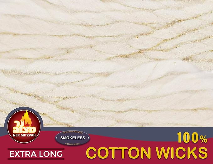 Ner Mitzvah Extra Long Cotton Wicks – 50 Count (Approx.) Smokeless Replacement Wicks, Multipurpose for Oil Cup Candle Lighting