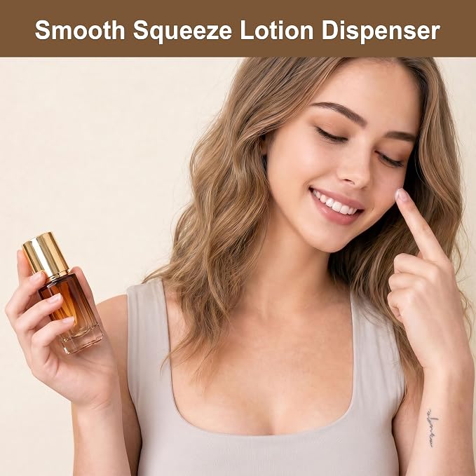 1oz Travel Pump Bottle, 30ml Gradient Glass Liquid Dispensing Bottle with 3 Transfer Tools, Leak-Proof Small Refillable Makeup Containers for Toiletries, Lotion, Essential Oils (Coffee Gradient)