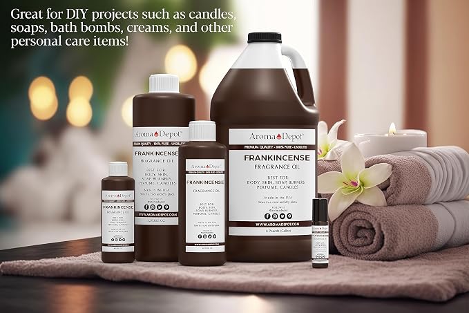Aroma Depot Frankincense 4 oz. Fragrance Oil I Perfume I Skin Oil I Scented. DIY Projects Such as Candles, Bath Bombs, Body Butters, Creams & Lotions. Few Drops in The Diffuser, Burners, or Warmers.
