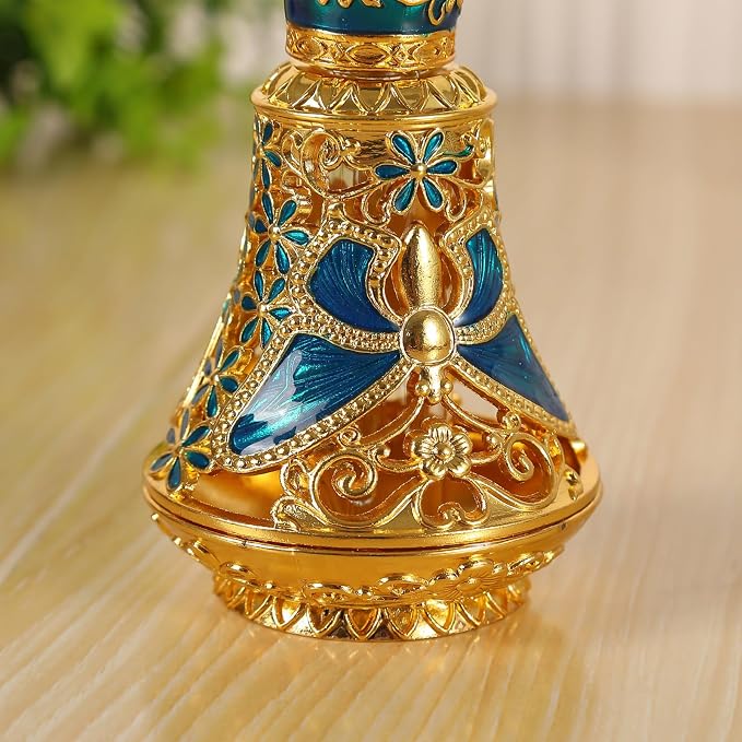 Arabic Patterns Scent Bottle, Middle Eastern Alloys Stylish Perfume Bottle, Small Sized Portable Container for Home Travel Carrying