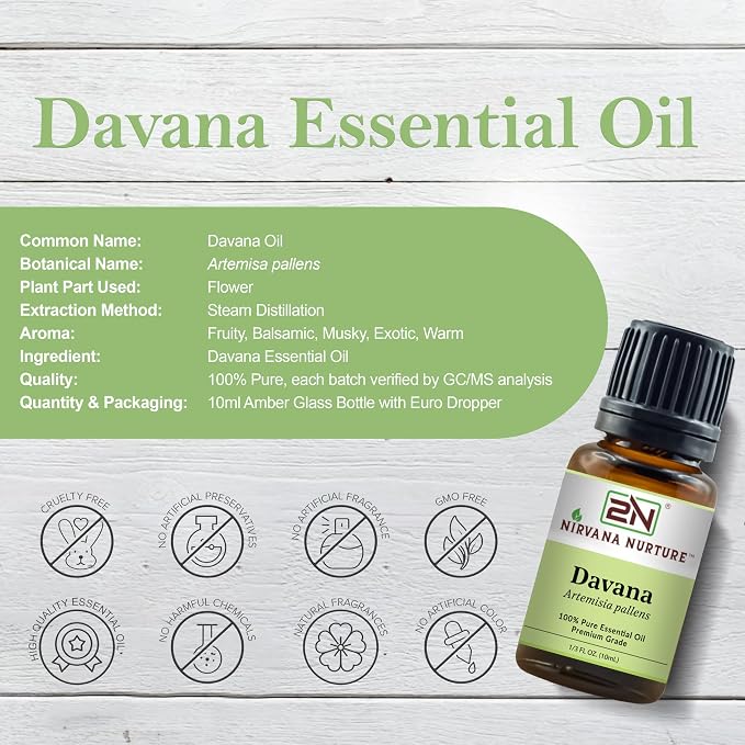 Davana Essential Oil, 100% Pure Undiluted, Aromatherapy Oil for Diffuser, Hair & Skin Care