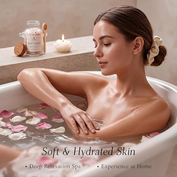 Luxury Rose Spa Gift Set for Women, Home Spa Kit with Candle, Bath Salt and Body Scrub, Self Care Kit is Elegant Gift for Mom, Wife or Girlfriend