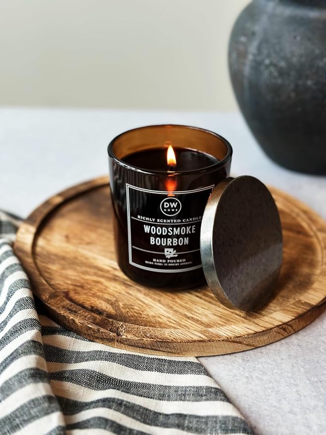 DW Home Woodsmoke Bourbon Candle for Home, 9 oz, Medium Single Wick Candle Jar, Up to 33H Burn Time, Luxury Scented Candle for Relaxation, Gifting, Home Decor