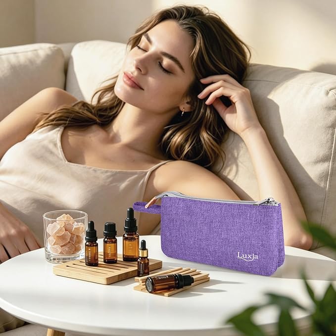 LUXJA Essential Oil Carrying Bag - Holds 9 Bottles (5ml-15ml, Also Fits for Roller Bottles), Portable Organizer for Essential Oil and Small Accessories, Purple