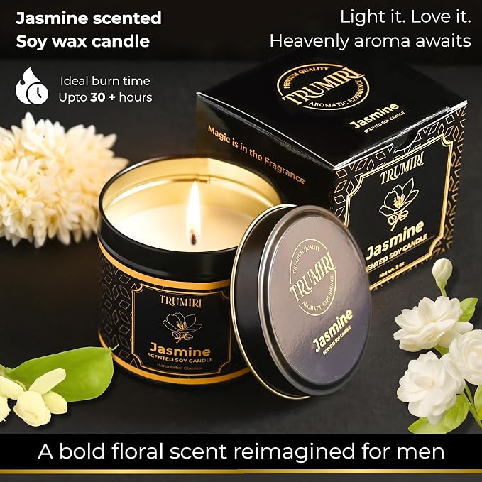 Jasmine Candle Strong Scented Soy Candel Natural Non Toxic Velas Aromáticas Gift for Women Pack of 1 5Oz Decorartive Travel Tin