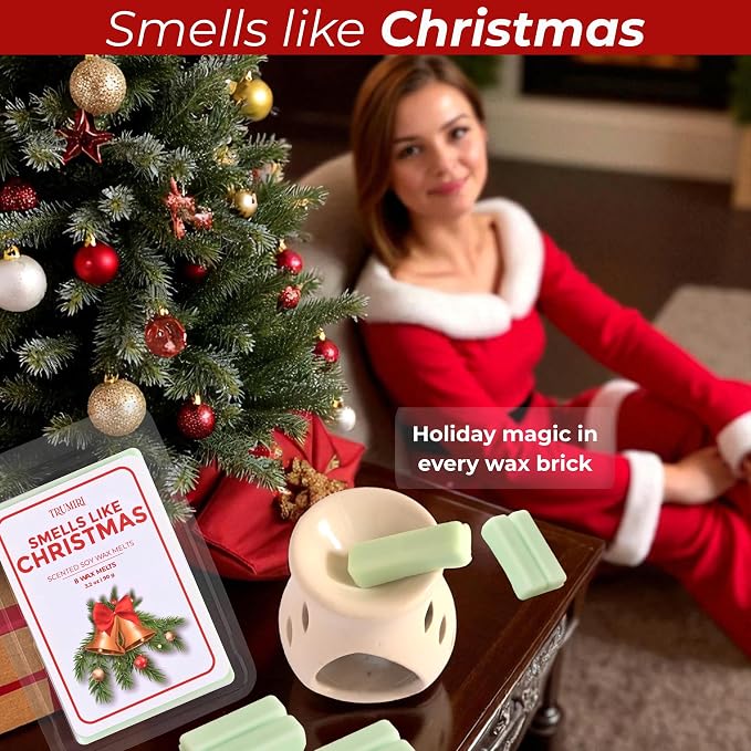 TRUMIRI Smells Like Christmas Scented Wax Melts - Made with Non Toxic Soy Wax and Essential Oils - Long Lasting Strong Scent Pet Safe Candle Wax Cubes Tarts for Warmers Pack of 4 Fall Christmas