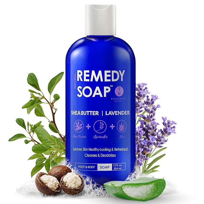 Truremedy Naturals Lavender Shea Butter Body Wash for Women - Hydrating Shower Gel with Natural Essential Oils & Aloe - Moisturizing Cleanser for Dry Skin, 12 oz
