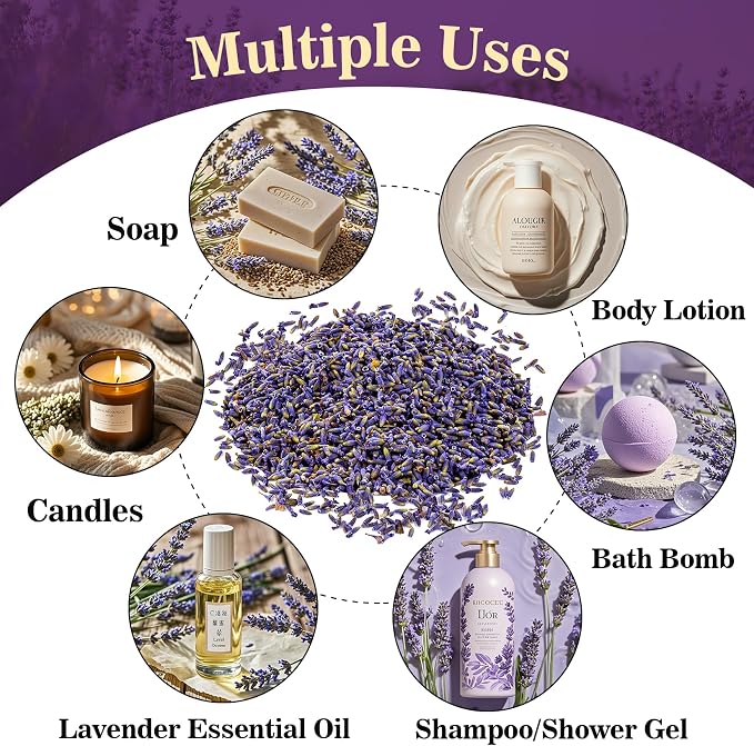 Sukh 7OZ Dried Lavender Flowers - Lavender Buds Sachets Bags for Drawers Closets Fresh Scents Dried Flowers Lavenders Sachet Bags for Patry Birthday Bridal Shower Organic Bulk