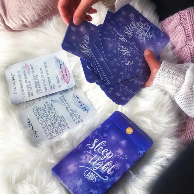Sleep Tight Cards – 45 Meditation and Mindfulness Cards - Calm Down and Relax & Relief Stress and Anxiety - Self Care, Therapy & Counseling Tool