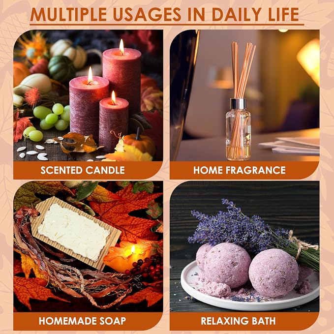 ARVIDSSON Autumn Fragrance Oil Set, Fall Essential Oils for Diffuser, Candle Making - Pumpkin Spice, Cinnamon, Spiced Cider, Snickerdoodle, Autumn Wreath, Pine, Cozy Scented Oils