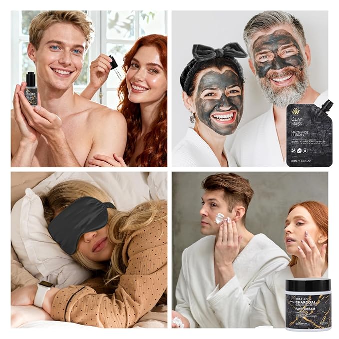 35 Pcs Charcoal Bath & Body Gift Basket for Women & Men, Mother's Day Gifts, Face Skin Care Kit, Home Spa Basket Gift, Self-Care Gift, Bath Bomb, Birthday, Christmas, Anniversary, Valentines, Wife