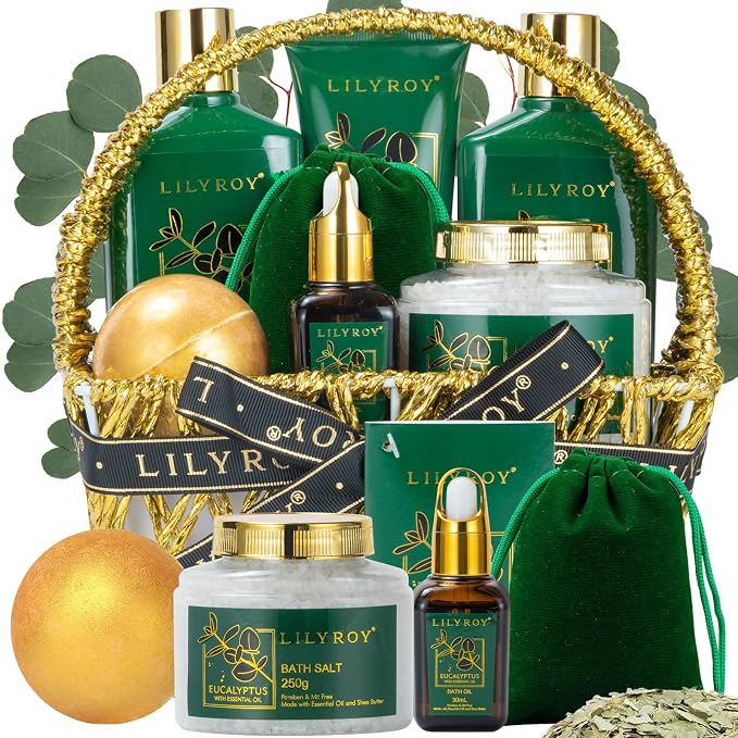 Eucalyptus Spa Bath Gifts Set, 9Pcs Premium Spa Gift Basket for Women & Men