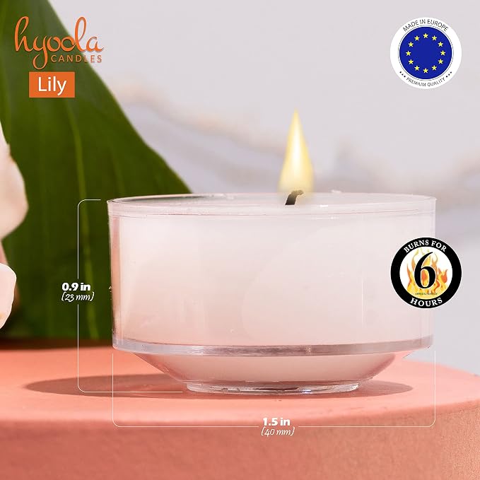 HYOOLA Scented Tealight Candles - Clear Cup - Lily Tealight Candles Scented - 6 Hour Burn Time - 15 Pack - European Made