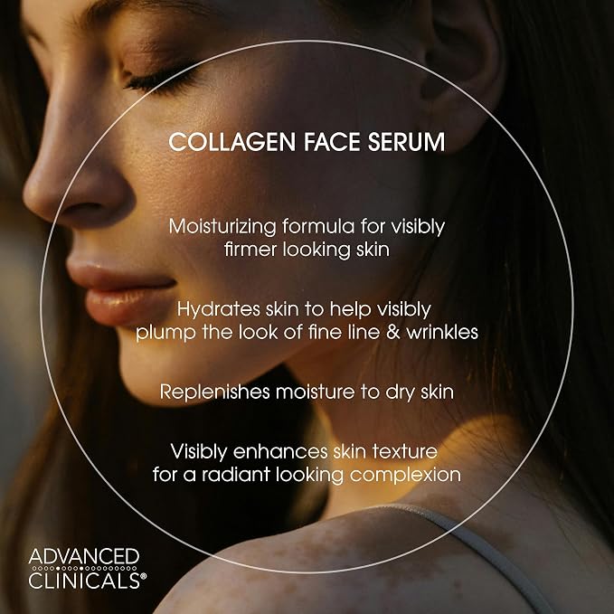 Advanced Clinicals Collagen Serum For Face | Visible Anti Aging Collagen Peptide Serum + Hyaluronic Acid Moisturizer Improves Look Of Wrinkles, Dry Skin, & Fine Lines, No added Fragrance, 2-Pack