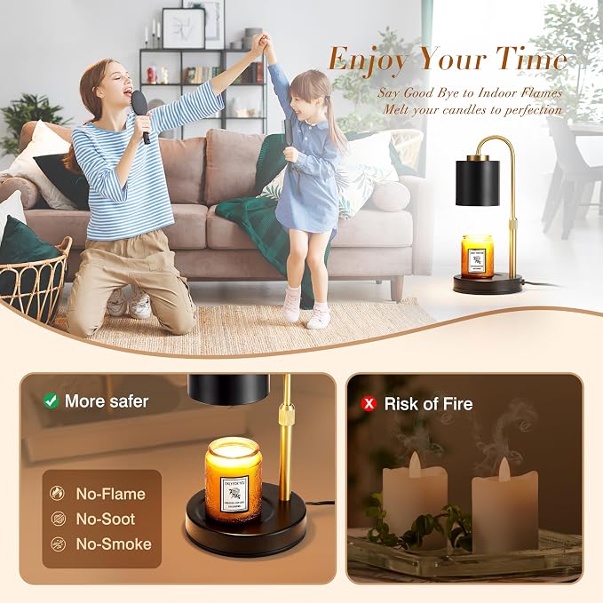 CASTLELIFE Candle Warmer Lamp with Timer & Dimmer, Height Adjustable Electric Wax Melt Warmer for Jar Candles, Gifts for Mom Home Decor, Black Gold