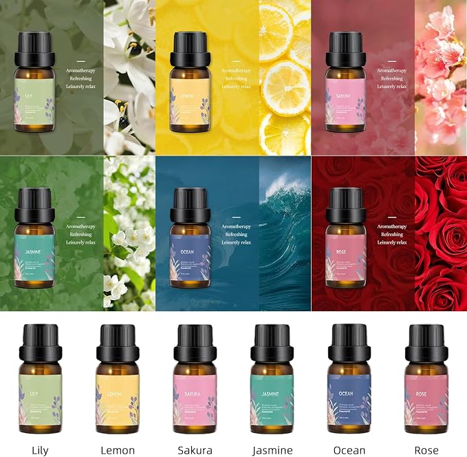 USB Essential Oil Diffuser with 6 Oils, Portable Ultrasonic Aromatherapy Diffuser for Home & Car, Cool Mist, 7-Color LED Night Light, Auto Shut-Off, One-Button Control,3 Colors (White)