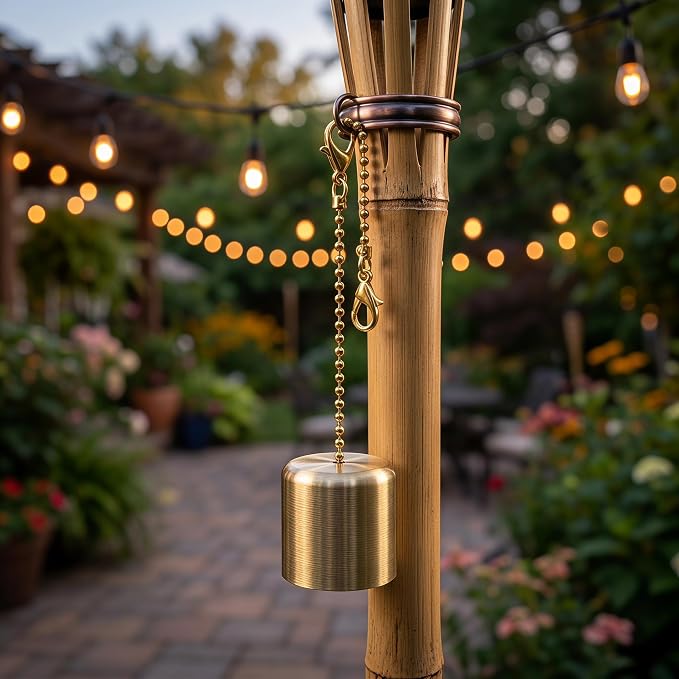 2 Pack Brass Candle Snuffer Caps with Chain, Vintage Tiki Torch Snuffer Decorative Flame Cover, Polished Metal Wick Extinguisher for Candle Lovers, Multi-Use Candle Accessories