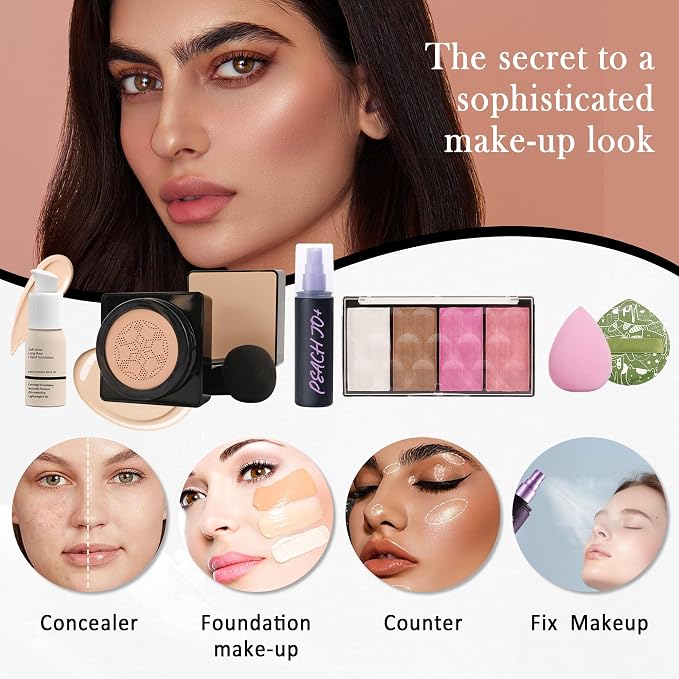 All in One Makeup Kit for Women Full Kit,Travel Makeup Kit for Teens,Make Up Gift Set with Everything,Foundation Eyeshadow Lipstick Eyebrow Blush Powder, Mother's Day Make Up Gift Set for Women-E