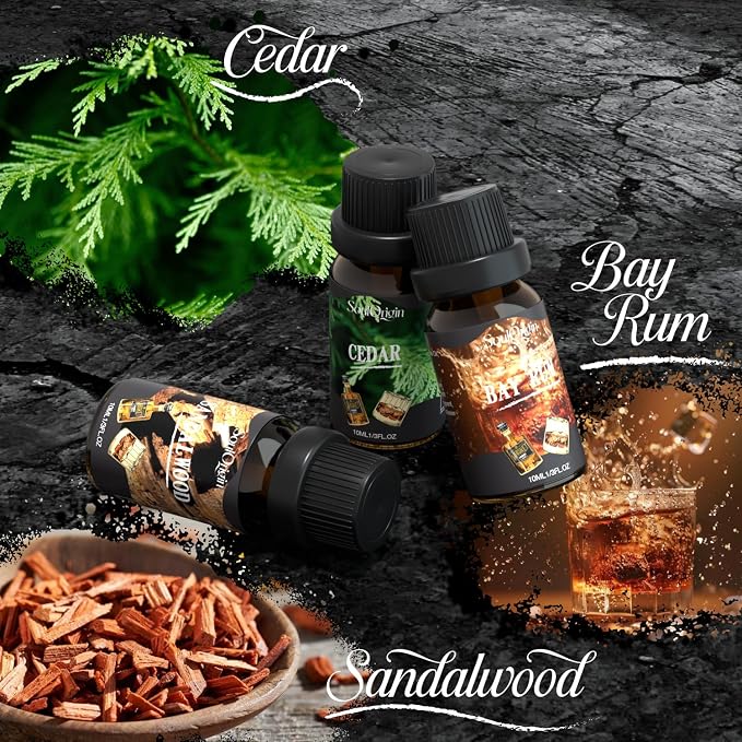 Soulorigin Gentleman Fragrance Oils Set, Essential Oil for Diffuser, Diffuser Oil, Use for Soap Candle Making, Sandalwood, Cedar, Rum, Leather, Smoky Oud, and Frankincense & Myrrh