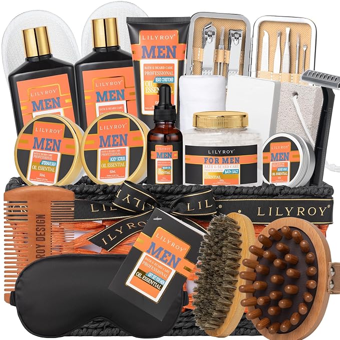 Fathers Day Gifts for Men, Birthday Gift, 26 Pcs Bath and Body Gift Basket Set for Dad - Spa Gift Set for Valentines Day with Shower Gel | Gifts Sets for Men Christmas Gifts, Gift for Dad
