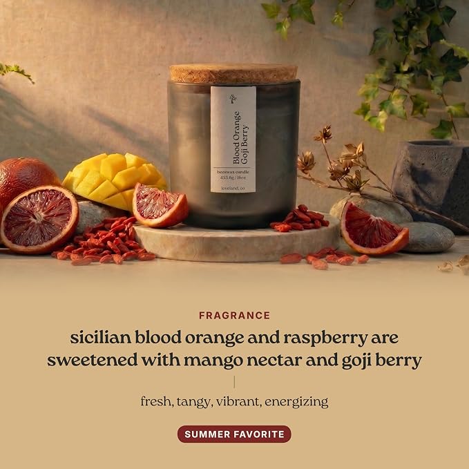 Aspen & Oak Luxury Beeswax Candle 16oz - Long Burning Pure Beeswax Candles, Non Toxic, Natural, Clean, Essential Oil Scented Organic Candles, Home Decor & Gifts - Blood Orange Goji Berry