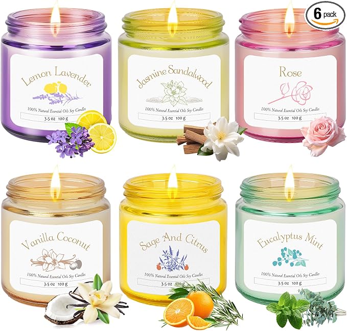 6 Pack Candles for Home Scented | Aromatherapy Candles Gift for Women,Soy Wax Long Lasting Jar Candles Gift Set for Women Christmas,Birthday,Mother's Day,Anniversary Present