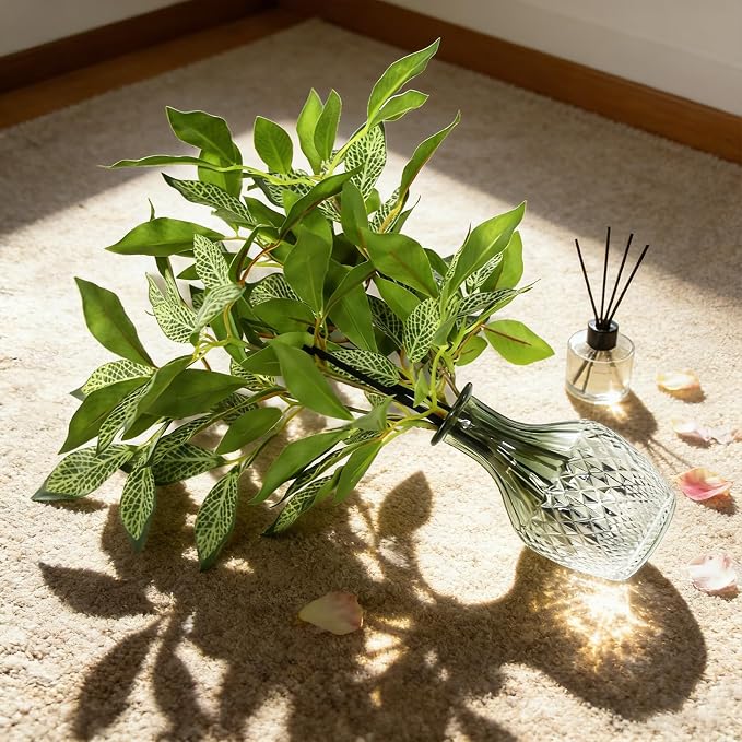 Empty Reed Diffuser Glass Bottle Set, Scent Diffuser Empty Bottle with Sticks and Fake Greenery Stems, Fragrance Aromatherapy Essential Oil DIY Jar for Home Shelf Bedroom Bathroom Office Decor