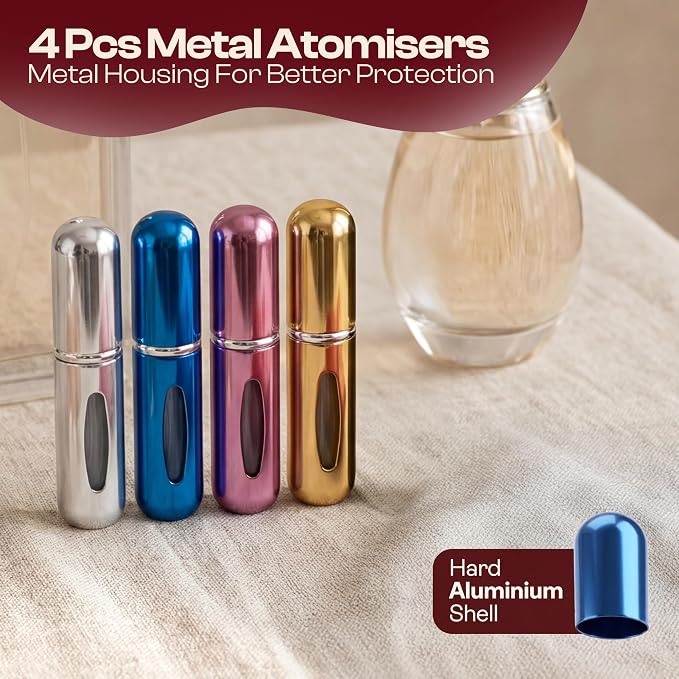 5ml Travel Perfume Bottle Refillable Atomizer Sprayer for Perfume,Leakproof Perfume Atomizer Travel, Portable Refillable Perfume Bottles, (Blue, Pink, Gold, Silver)