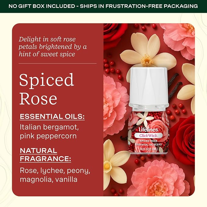 Lifelines ClickWick Essential Oil Blends for Lifelines Diffusers, 3-Pack Spiced Rose Set – Essential Oil Blend Refill for Candle, Plant & Shower Aromatherapy Diffuser – Fragrance for Diffusers