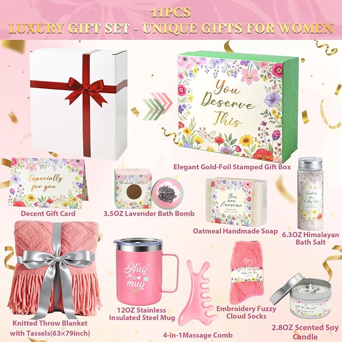 Birthday Gifts for Women Gift Baskets for Women Self Care Spa Gift Set Thinking of You Care Package Get Well Soon Gifts Sympathy Gifts Relaxation Stress Relief Gifts for Mom Sister Friends
