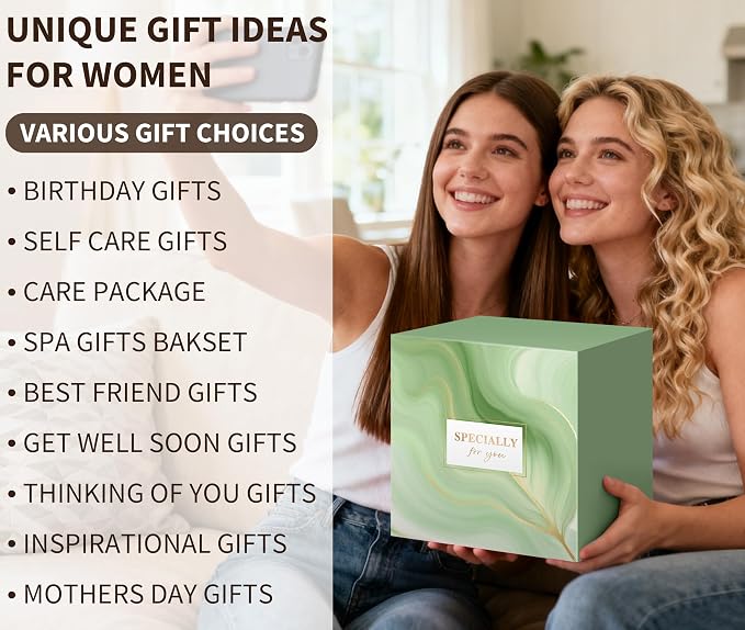 Self Care Kit - Spa Gifts Self Care Relaxation Gifts for Women Self Care Basket Set Stress Relief Get Well Soon Gift Baskets for Women Cozy Relaxing Gifts for Woman Mom Best Friends Sister Wife, Green