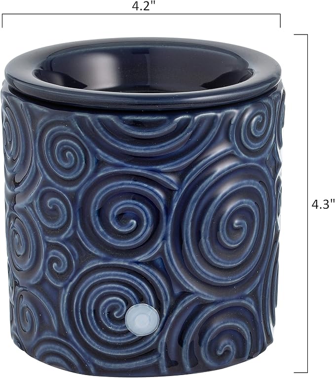 Blue Swirl Ceramic Candle Warmer Electric with Safety Timer | Automatic Plug in Fragrance Warmer for Scented Wax Melts, Cubes, Tarts | Air Freshener Set for Home Décor, Office, and Gifts