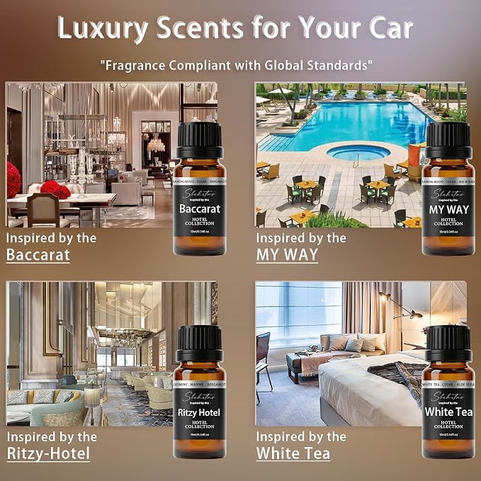 Hotel Scent Diffuser Kit – Waterless Essential Oil Diffuser with 4 Luxury Fragrance Oils, Cold Air Aroma Diffuser for Home, Bedroom, Office & Car (Hotel Scent Diffuser Kit with 4 Fragrance Oils)