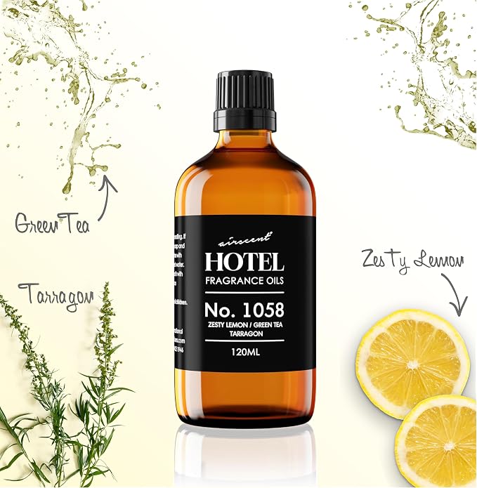 AirScent Hotel Diffuser Oil No. 1058 - Shiso Tea Inspired - Lemon Green Tea Tarragon - Fragrance Oil for Ultrasonic and Waterless Diffusers and Crafting - 500 mL, 16.9 fl oz Glass Bottle