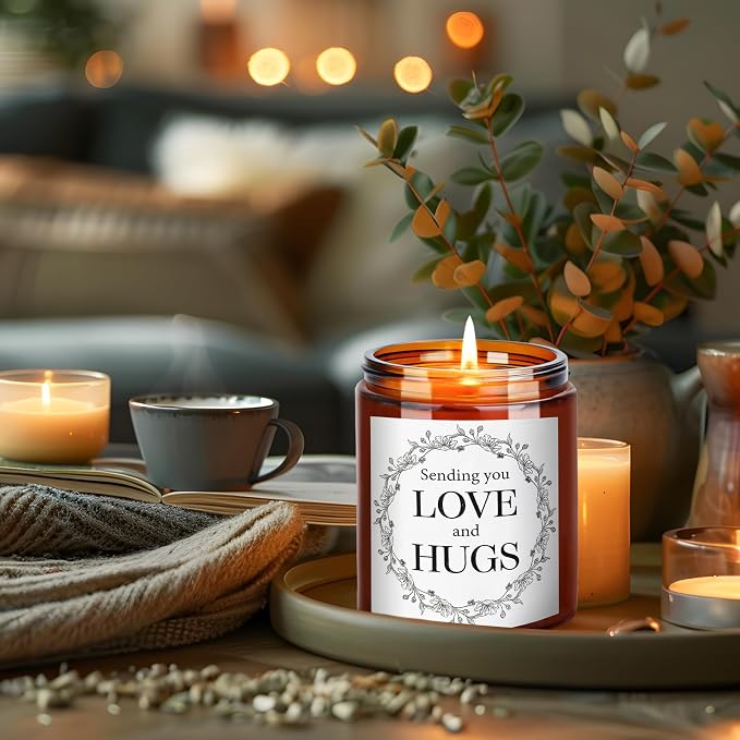 Sending You Love & Hugs Gift for Her - Relaxing Candles for Women Stress Relief - Gifts for Men Coworker Boyfriend - Mothers Day Gift for Mom Girlfriend Daughter - Scented Soy Calming Candle