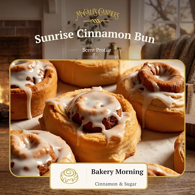 McCall’s Candles | Sunrise Cinnamon Bun | 26 oz Scented Candle | USA-Poured | Vintage Rustic Jar with Carrying Handle | Sweet Cinnamon, Maple & Dough Fragrance